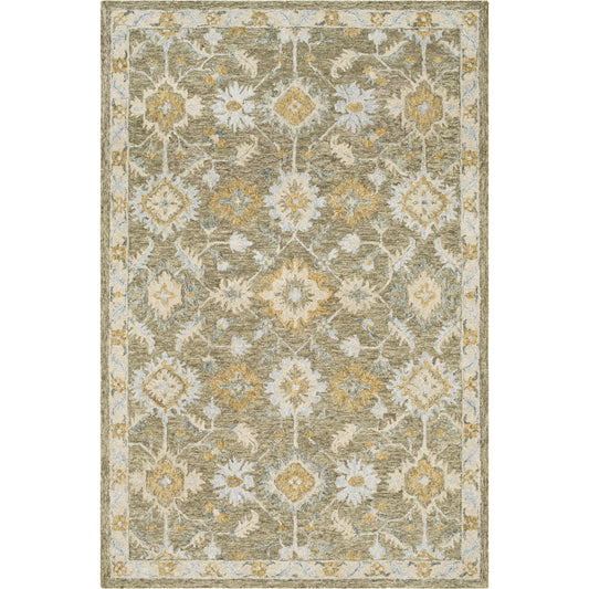 Panipat Rug - 22944 by Surya in olive, beige, pale blue, medium gray, mustard. Made from 100% wool in a unique style.