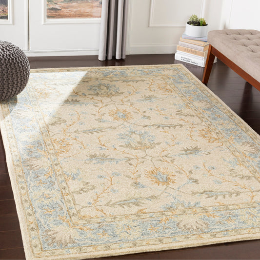 Panipat Rug - 22946 by Livabliss in pale blue, charcoal, ice blue, beige, olive. Made from 100% wool in a unique style.