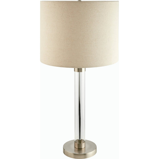 Peninsula Table Lamp - 524602 by Livabliss in body: clear, metallic - nickel, base: metallic - nickel, shade (outside): beige, shade (inside): white, finial: metallic - nickel, harp: metallic - nickel, cord: translucent and 