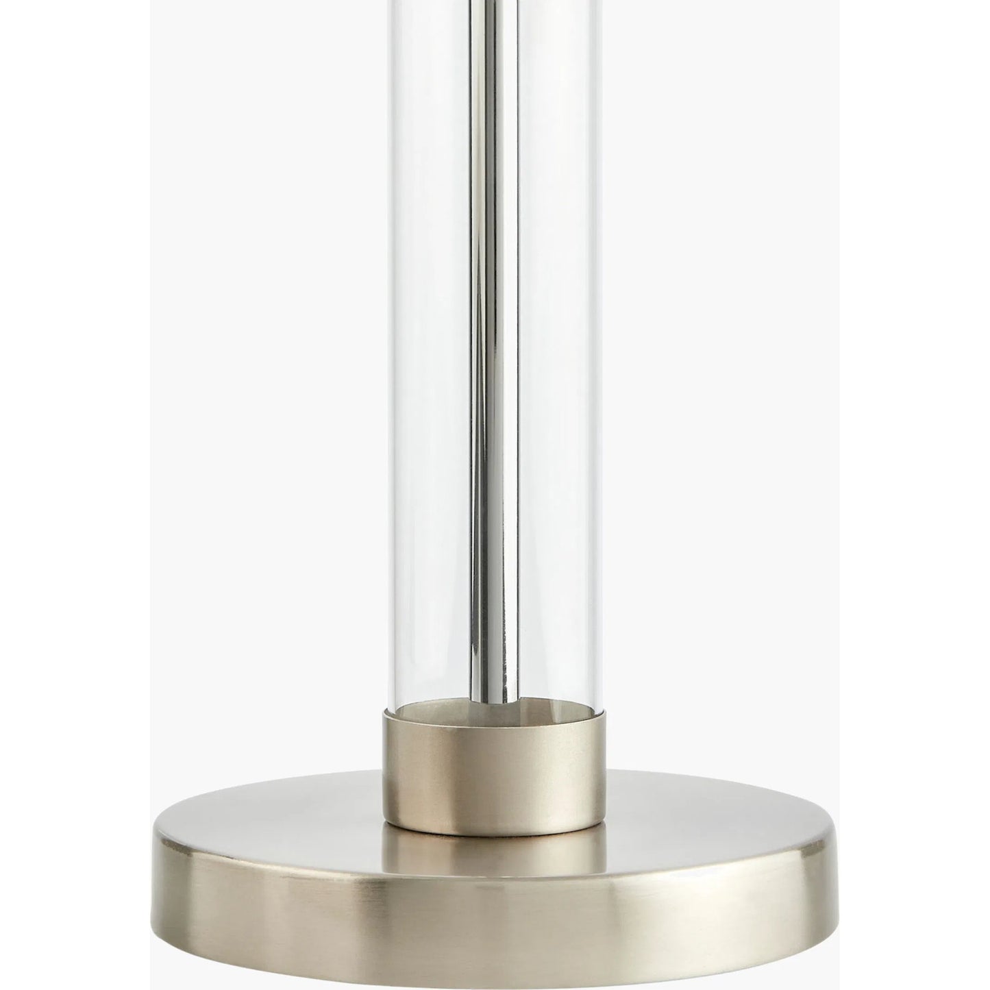 002 SI-2099858 | Closeup | Peninsula Table Lamp - 524602 by Livabliss in body: clear, metallic - nickel, base: metallic - nickel, shade (outside): beige, shade (inside): white, finial: metallic - nickel, harp: metallic - nickel, cord: translucent and plate