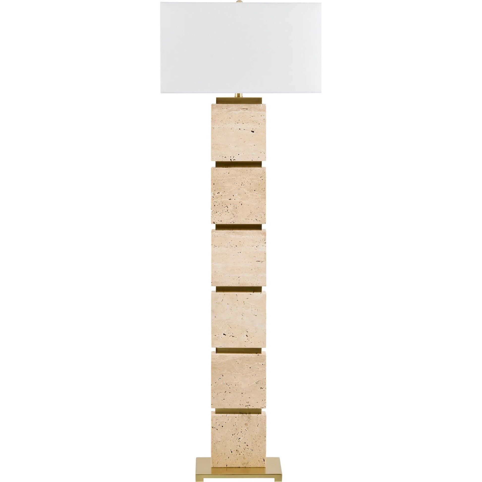 Ponta Accent Floor Lamp by Surya in translucent, yellow, white, metallic gold, metallic brass and burnishedplated. Made from travertine, linen, plastic, iron in a transitional style.