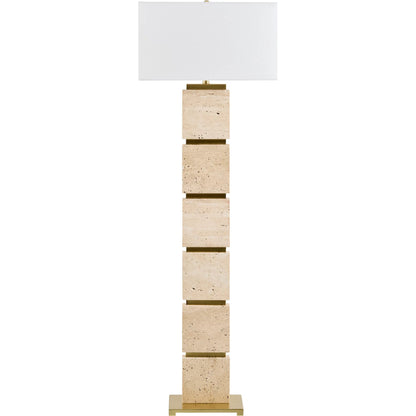 Ponta Accent Floor Lamp by Surya in translucent, yellow, white, metallic gold, metallic brass and burnishedplated. Made from travertine, linen, plastic, iron in a transitional style.