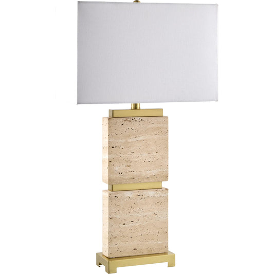 Ponta Accent Table Lamp by Surya in wheat. Made from travertine, iron, linen, plastic in a unique style.