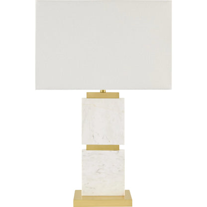 Ponta Accent Table Lamp by Surya in white, translucent, metallic gold. Made from marble, iron, linen, polyester in a transitional style.