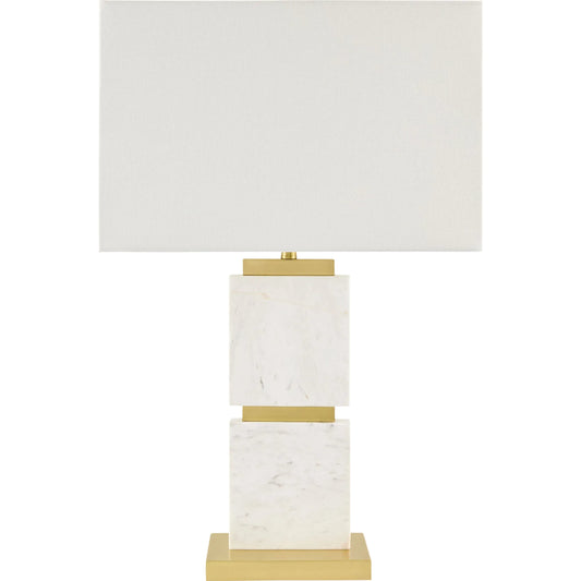 Ponta Accent Table Lamp by Surya in metallic gold, white. Made from marble, iron, linen, polyester in a unique style.