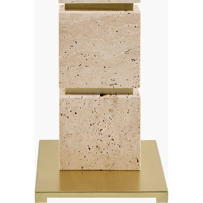 Ponta Accent Floor Lamp by Surya in translucent, yellow, white, metallic gold, metallic brass and burnishedplated. Made from travertine, linen, plastic, iron in a transitional style.