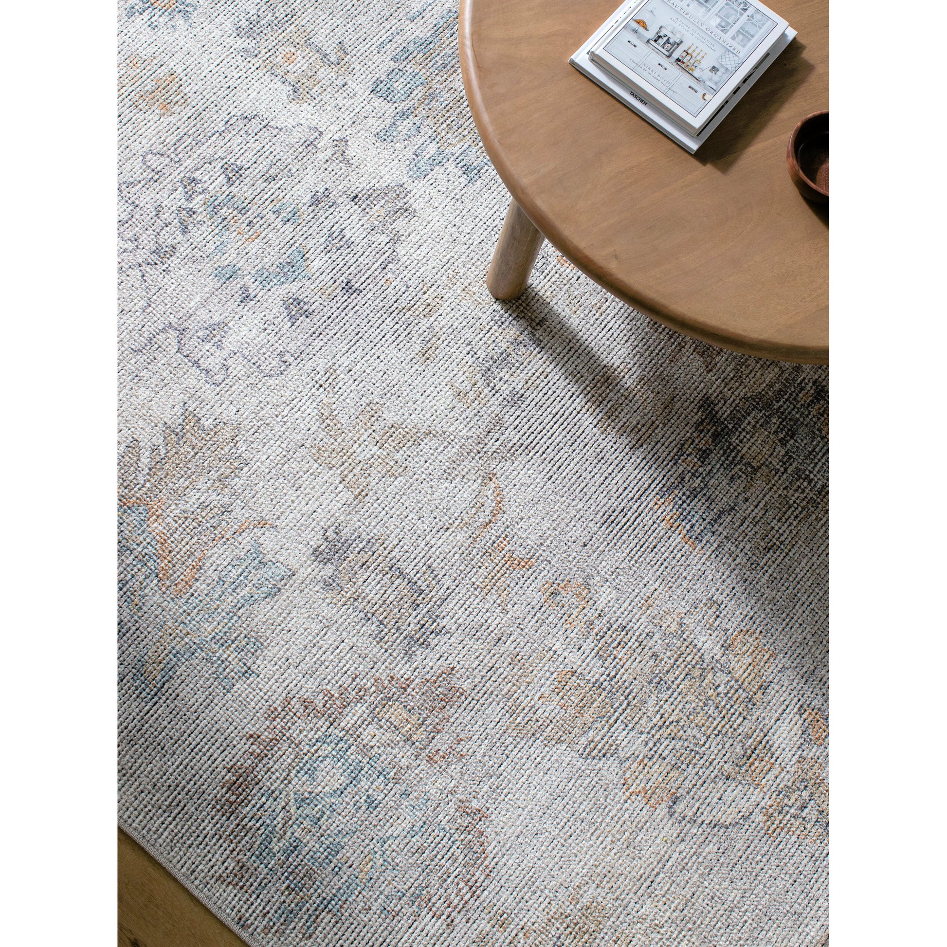 Olympic PNWOL-2302 Rug by Our PNW Home x Livabliss in gray, cream, tan, charcoal, light brown, sky blue. Made from polyester in a unique style.