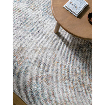 Olympic PNWOL-2302 Rug by Our PNW Home x Livabliss in gray, cream, tan, charcoal, light brown, sky blue. Made from polyester in a unique style.