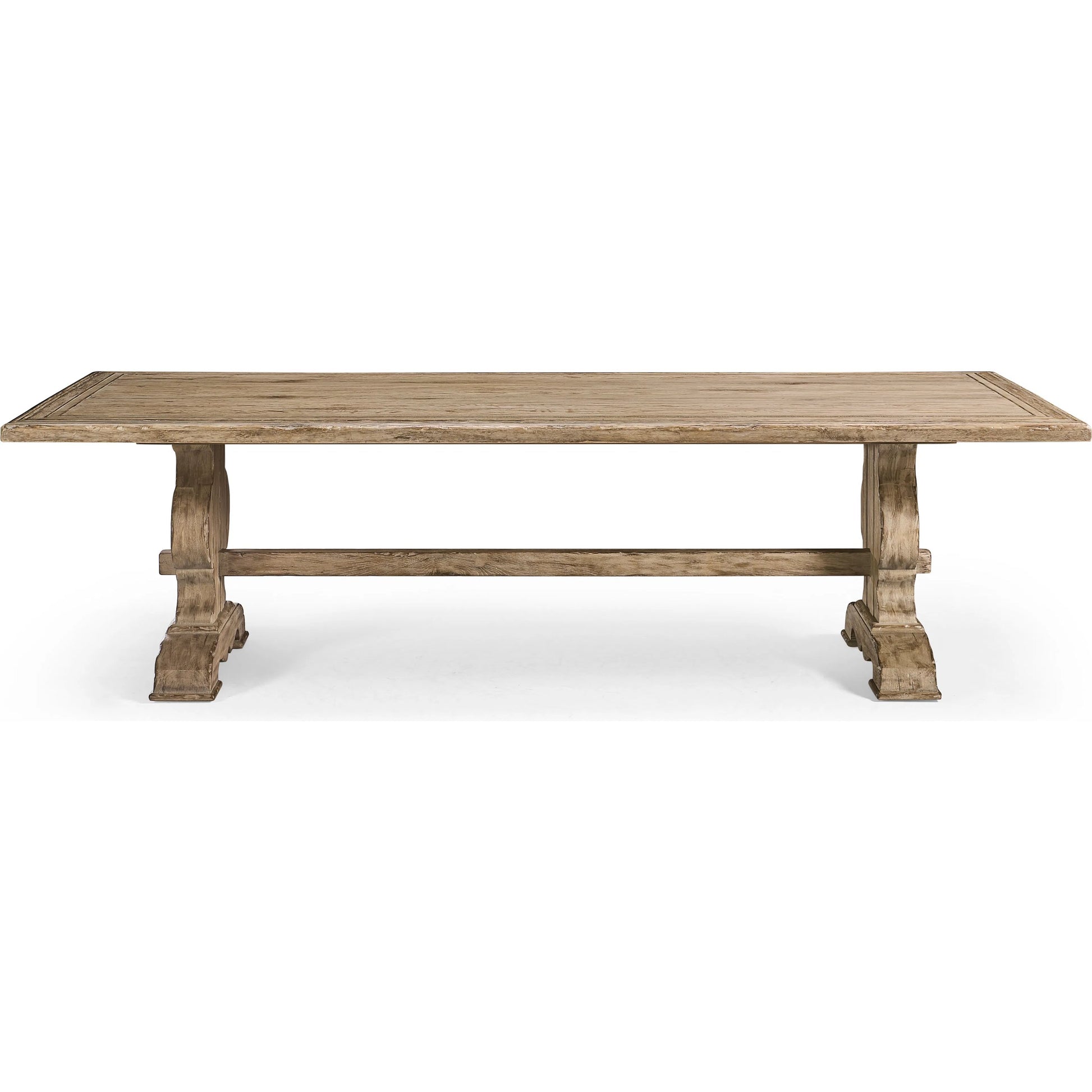 124" Sagehill Rectangular Trestle Table by Jonathan Charles in timberon grey oak. Made from oak in a traditional style.