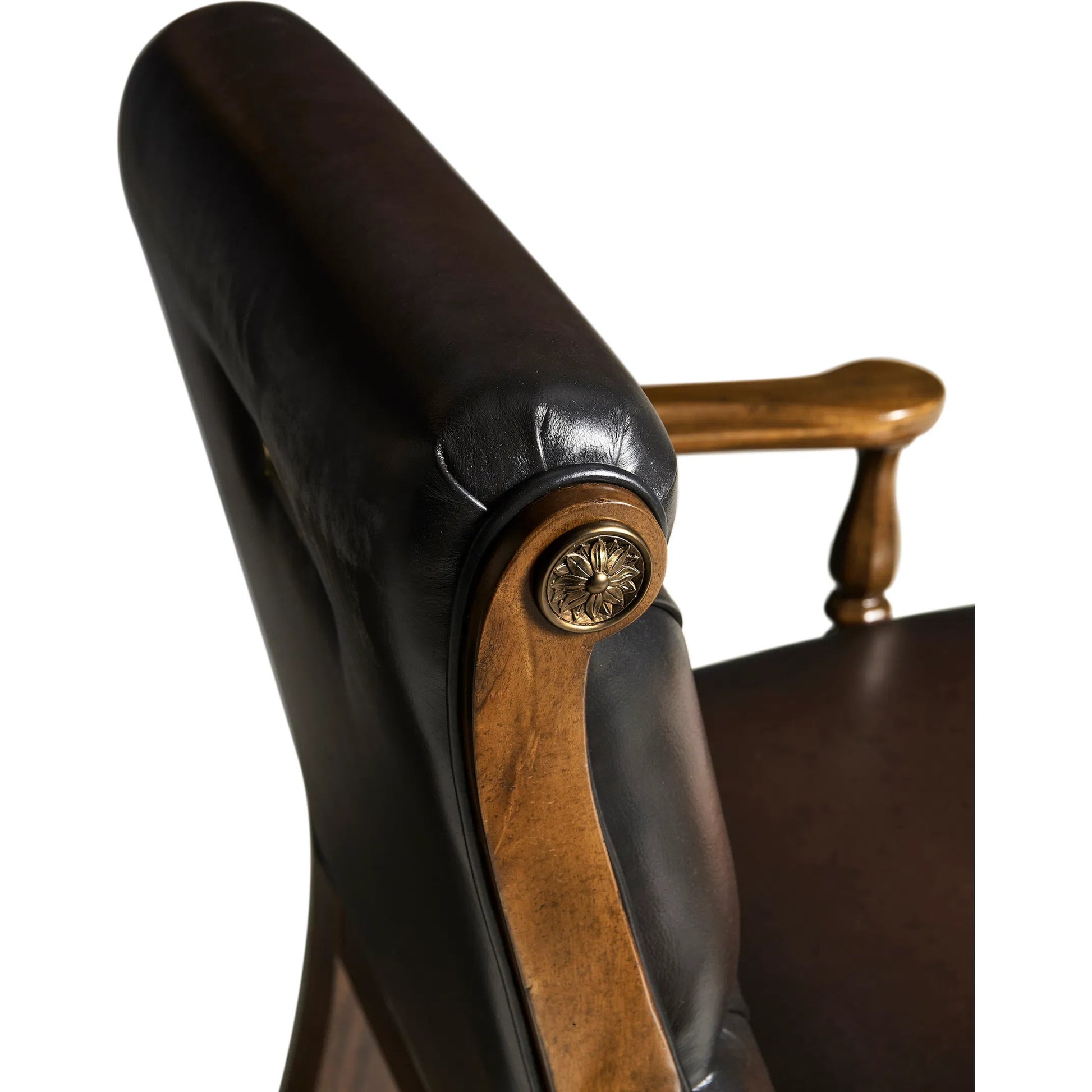 Viceroy Arm Chair by Jonathan Charles in viceroy brown santos. Made from local mahogany, leather, brass in a unique style.
