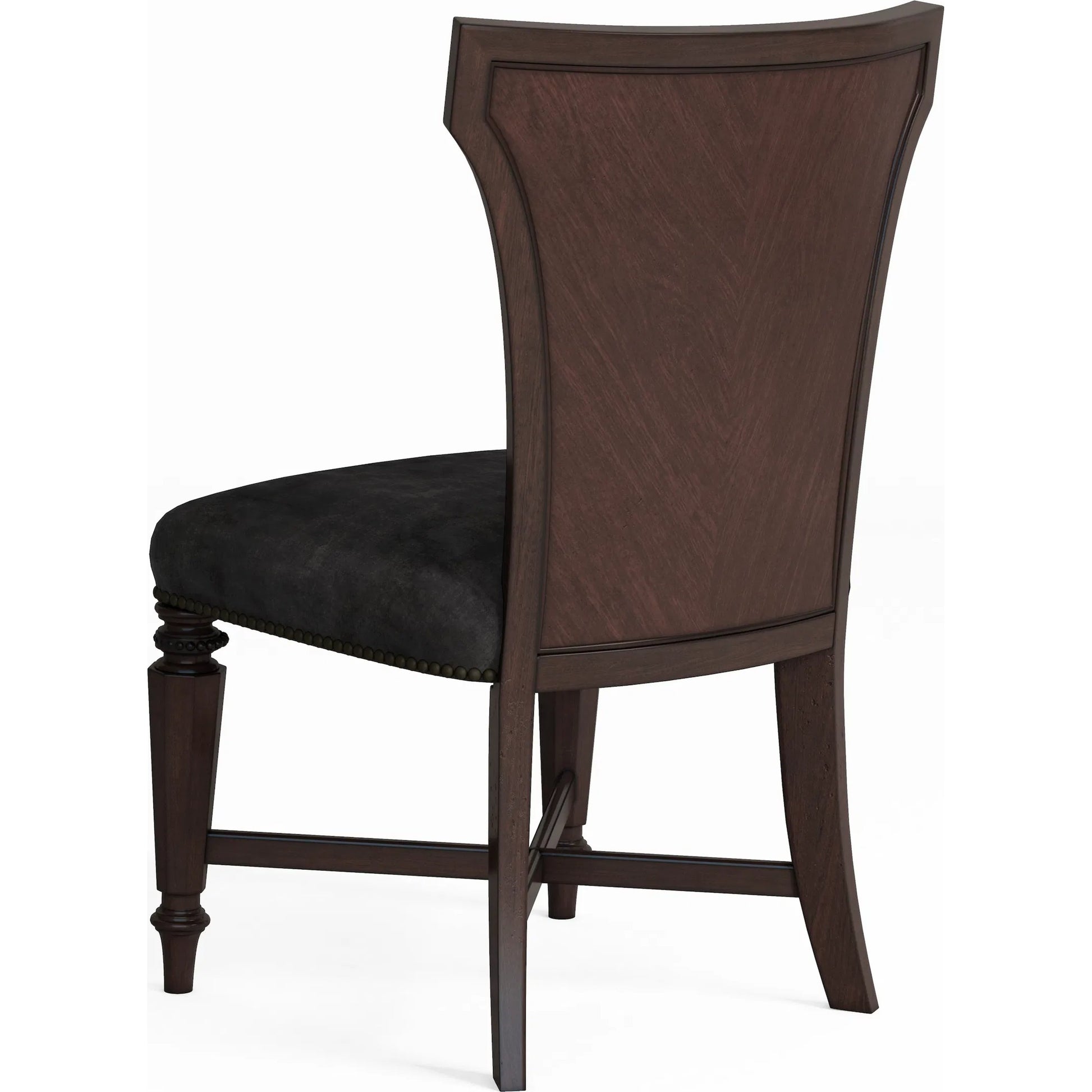 Revival Upholstered Side Chair (Set of 2) by A.R.T. Furniture in black, brown and napa mahogany. Made from rubberwood solids, quarter mahogany veneer, foam, fabric, metal in a traditional style.