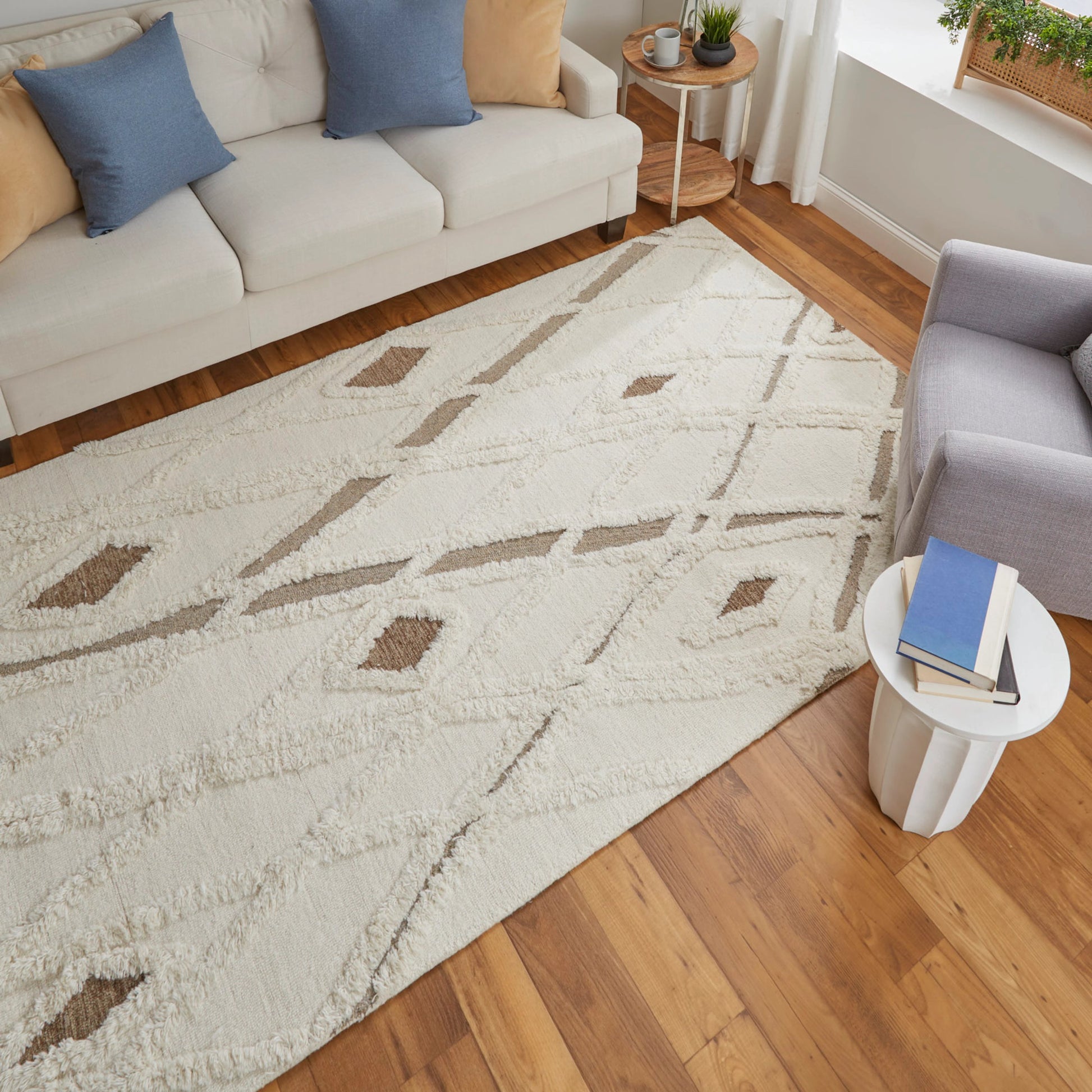 Anica Transitional Geometric Rug - 8008F by Feizy in ivory, taupe, brown. Made from wool in a unique style.