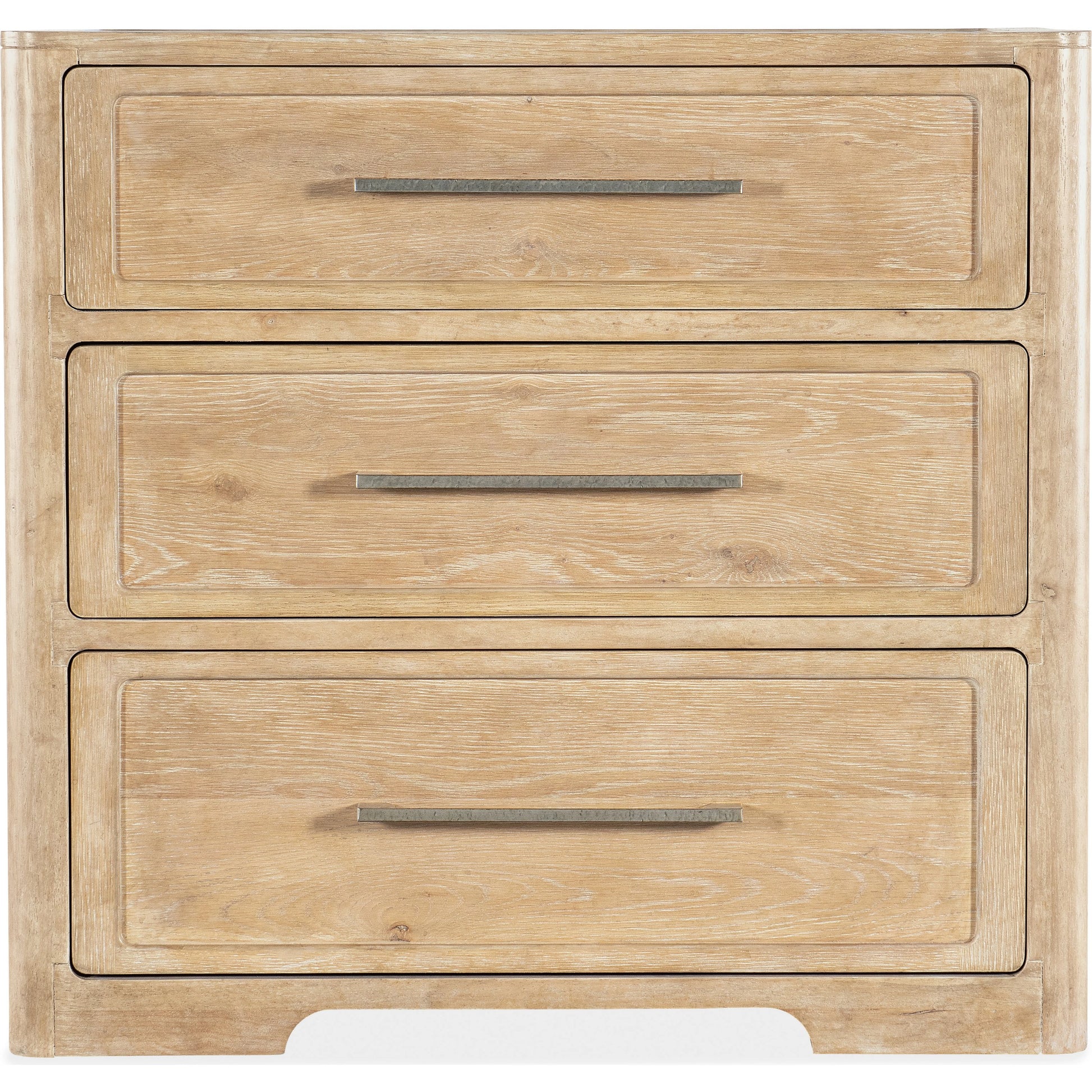 Retreat Three-Drawer Nightstand by Hooker Furniture in dune. Made from oak, maple veneers in a cottage & farmhouse style.