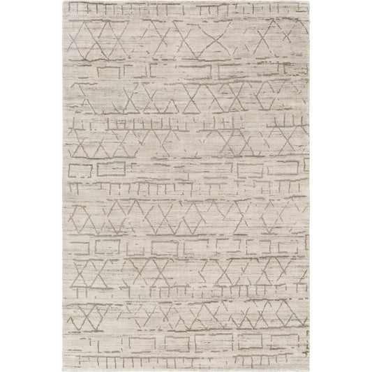 Pokhara POK-2300 Rug by Surya in taupe, ivory, light gray, gray. Made from 75% viscose, 25% wool in a unique style.