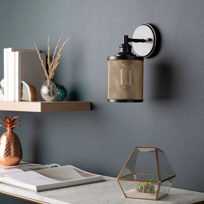 Porson Wall Sconce - 25329 by Surya in black, gold and painted. Made from metal, metal mesh in a cottage & farmhouse style.