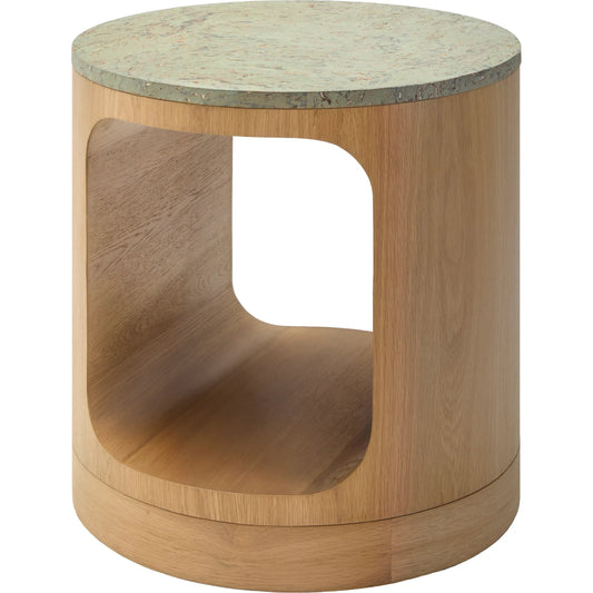 Poros End Table by Surya in natural, lacquered. Made from cork veneer, oak in a unique style.