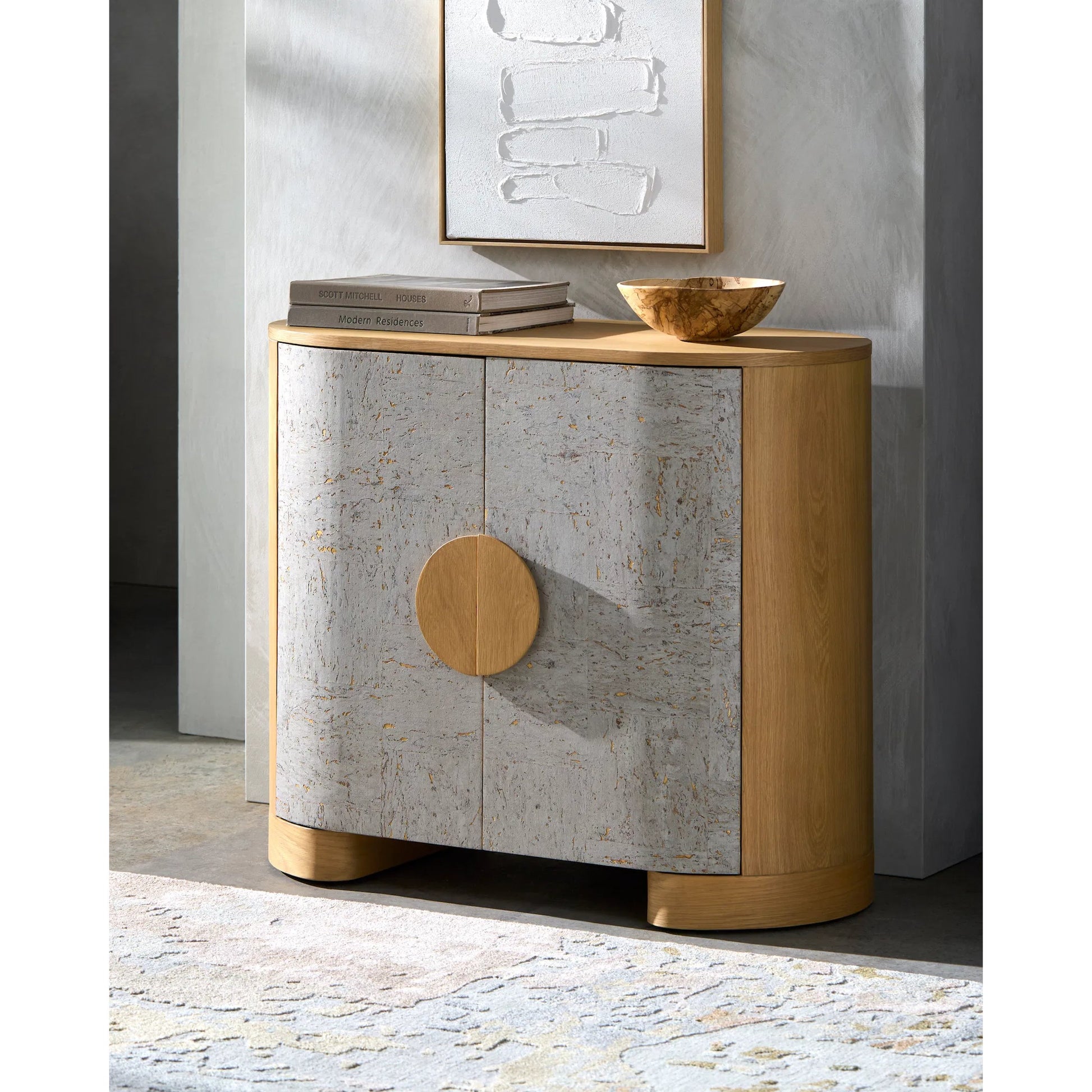 Poros Cabinet 540213 by Surya in natural, lacquered. Made from cork veneer, oak in a eclectic & global style.