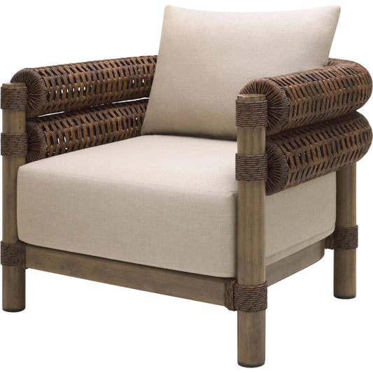 Porta Accent Chair by Surya in brown. Made from sunbrella, acrylic, aluminum, wicker, quick dry foam in a rustic style.