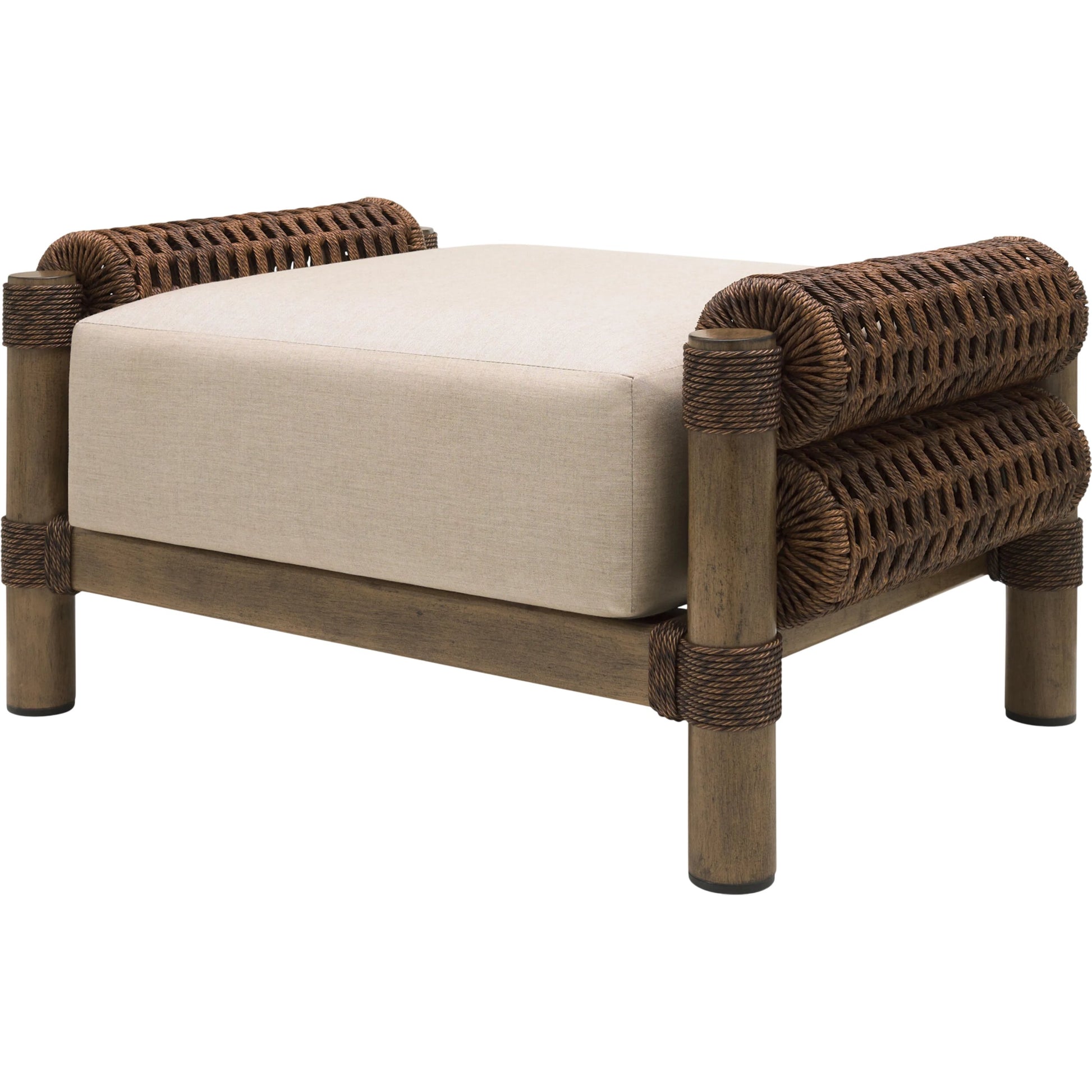 Porta Indoor/Outdoor Ottoman by Surya in brown. Made from sunbrella, acrylic, aluminum, quick dry foam in a rustic style.