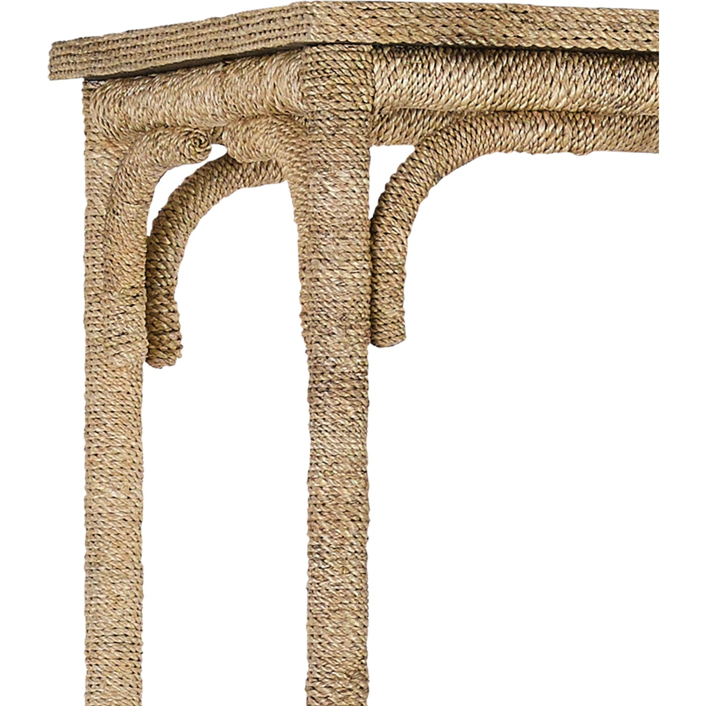 004 S-291289 | Closeup | Olisa Etagere by Currey and Company in natural abaca rope, washed wood. Made from abaca rope, metal, engineered wood, rattan in a eclectic & global style.