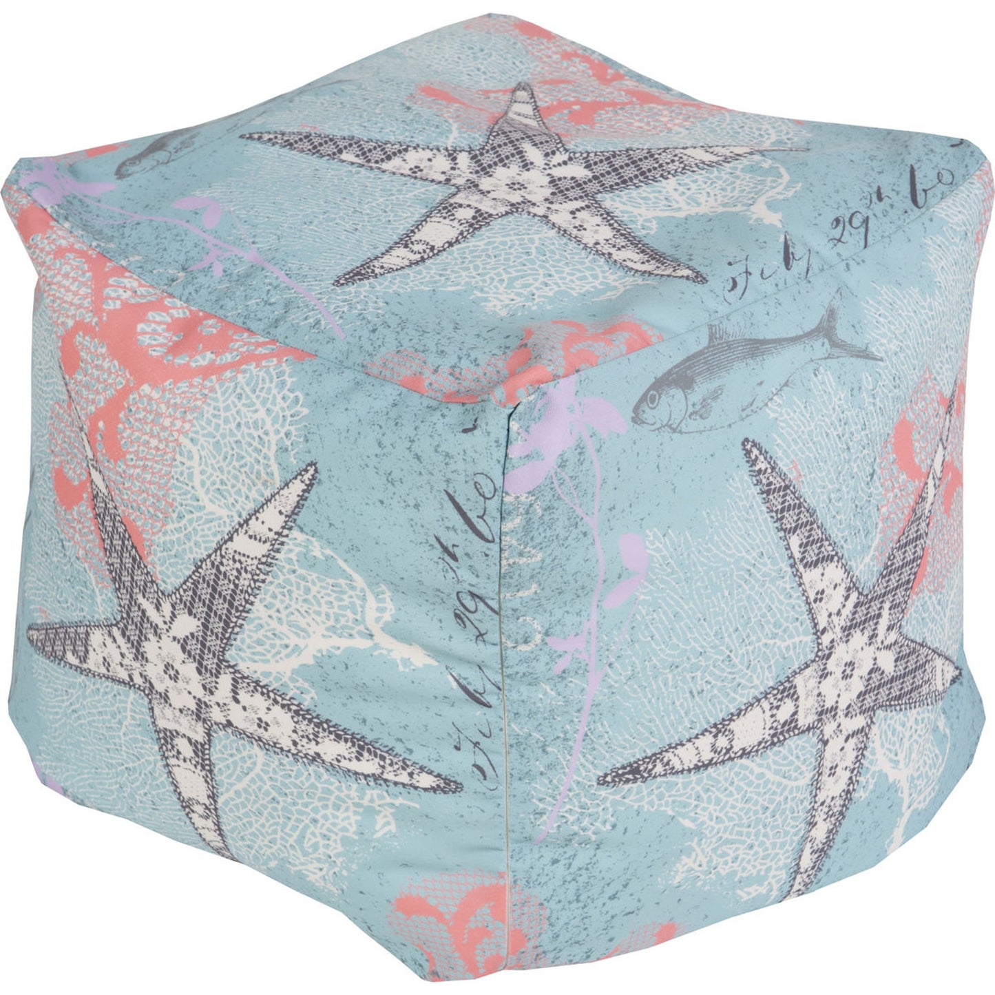 001 O-SURYA-POUF-290 | Primary Silo | Rain - 16116 by Livabliss in teal, charcoal, coral, ivory, lavender. Made from 100% polyester in a coastal style.