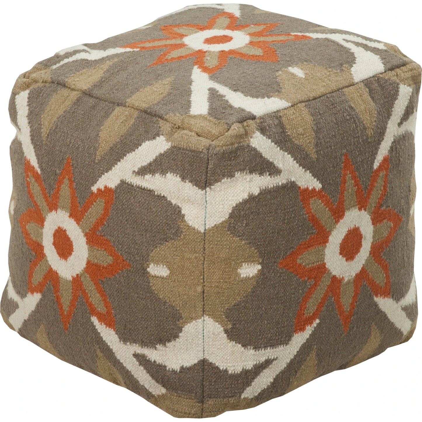 001 O-SURYA-POUF-33 | Additional Silo | Frontier - 9625 by Livabliss in olive, coral, tan, beige. Made from 20% cotton, 80% wool in a modern style.