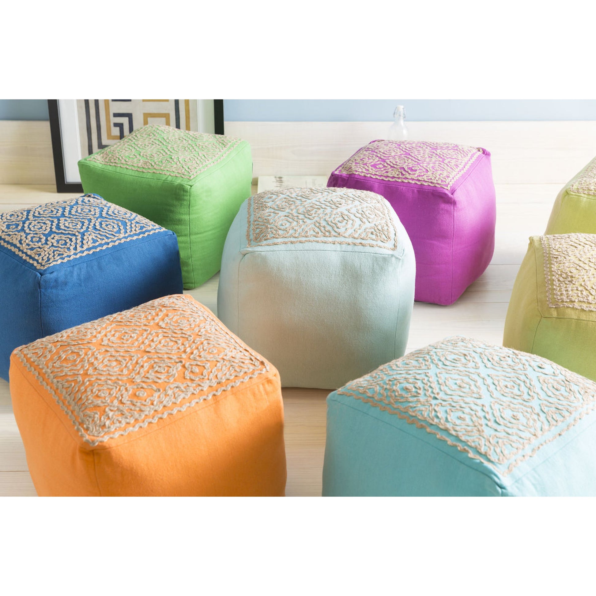 POUF-204 by Surya in navy, taupe. Made from 85% linen, 15% others in a modern style.