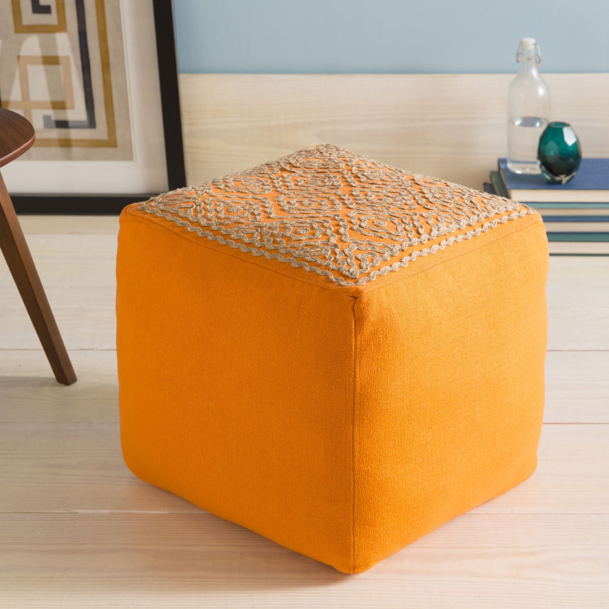 POUF-204 by Surya in navy, taupe. Made from 85% linen, 15% others in a modern style.