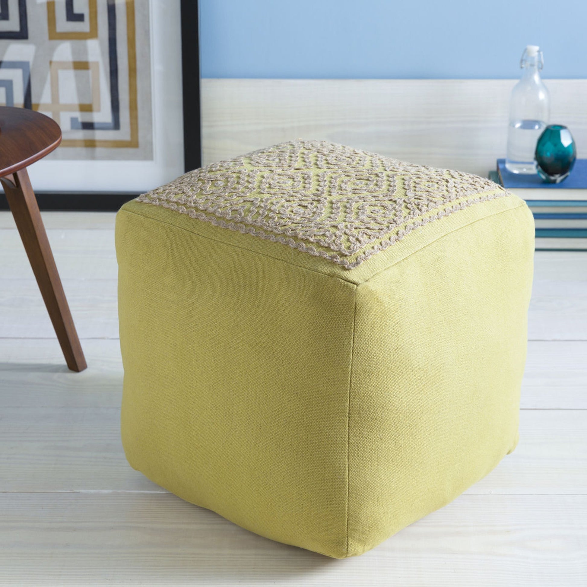 POUF-204 by Surya in navy, taupe. Made from 85% linen, 15% others in a modern style.
