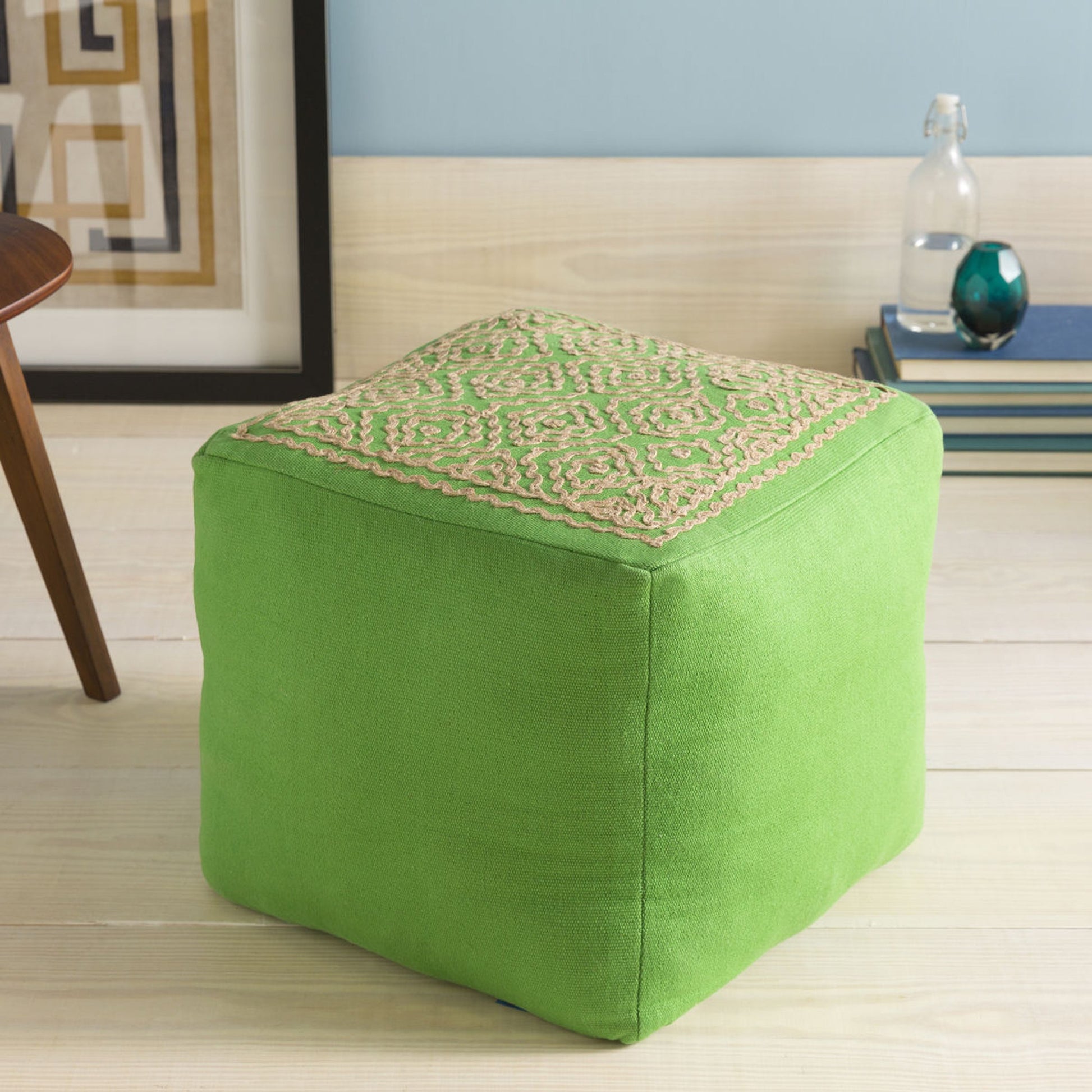 POUF-204 by Surya in navy, taupe. Made from 85% linen, 15% others in a modern style.