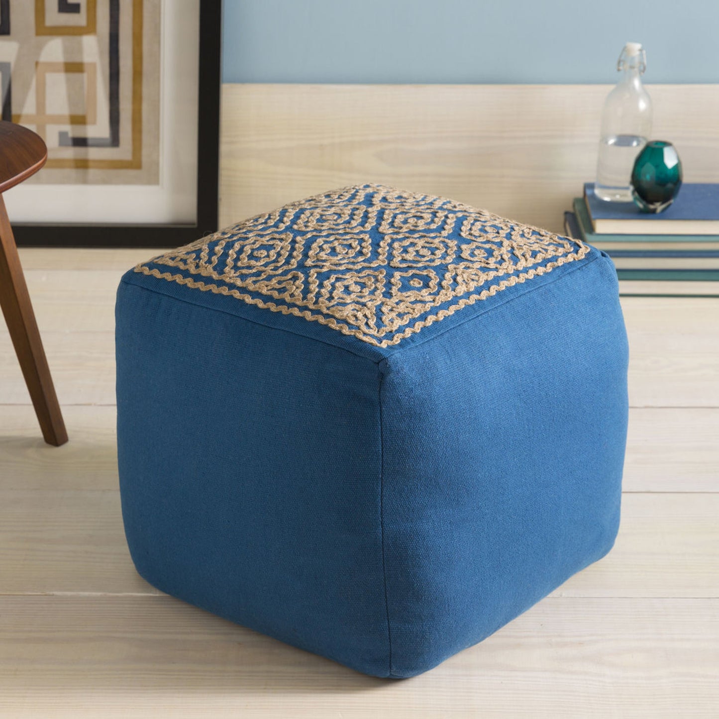 003 O-SURYA-POUF-213 | Lifestyle | POUF-204 by Surya in navy, taupe. Made from 85% linen, 15% others in a modern style.