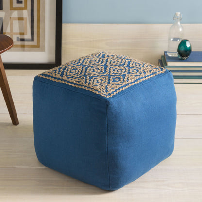 POUF-204 by Surya in navy, taupe. Made from 85% linen, 15% others in a modern style.