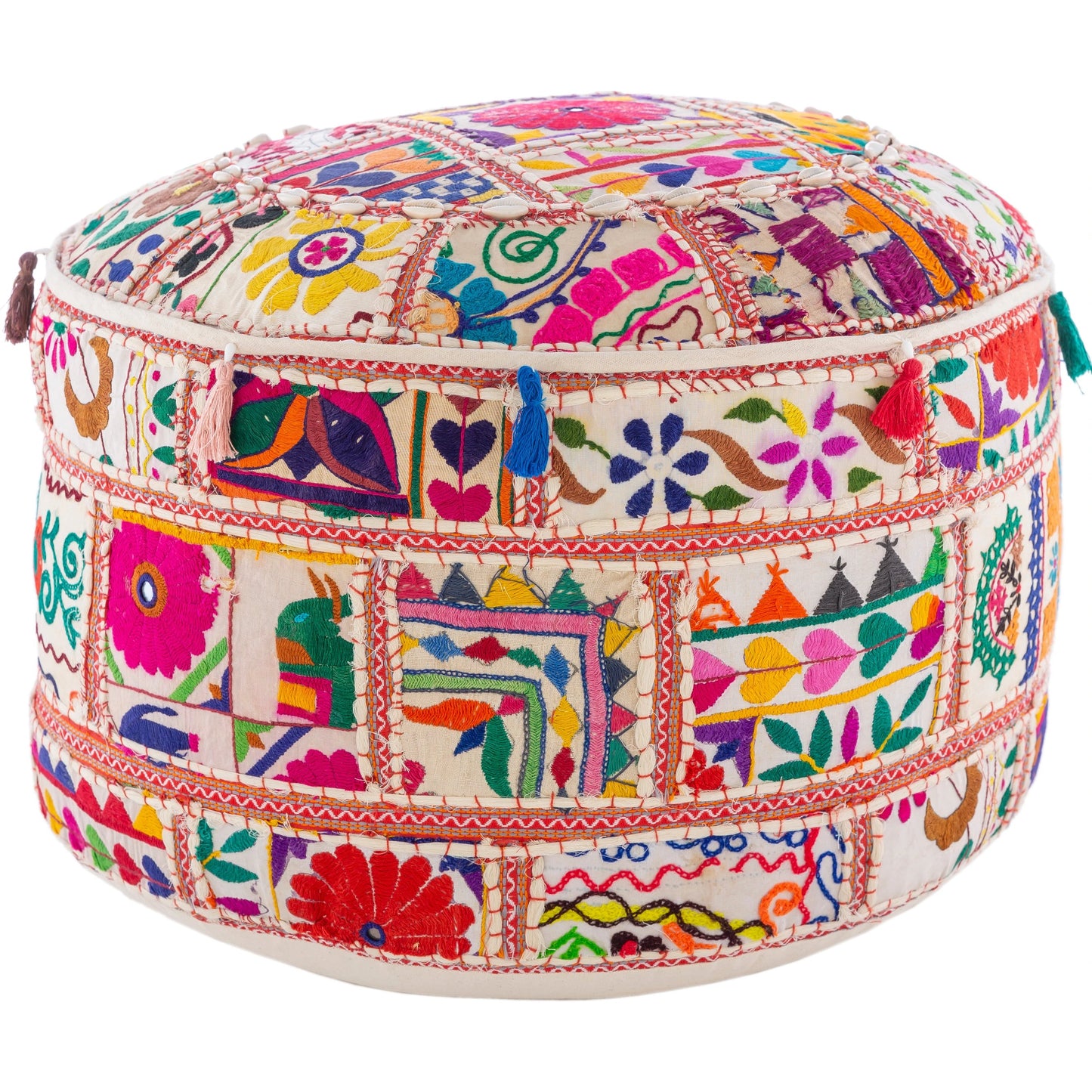 003 O-SURYA-POUF-92 | Additional Silo | Karma - 20454 by Livabliss in ivory, cobalt, hot pink, sunflower, forest. Made from 100% cotton in a eclectic & global style.