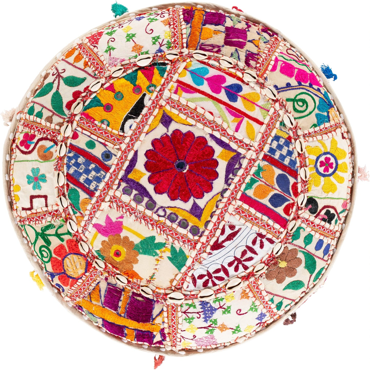 002 O-SURYA-POUF-92 | Additional Silo | Karma - 20454 by Livabliss in ivory, cobalt, hot pink, sunflower, forest. Made from 100% cotton in a eclectic & global style.
