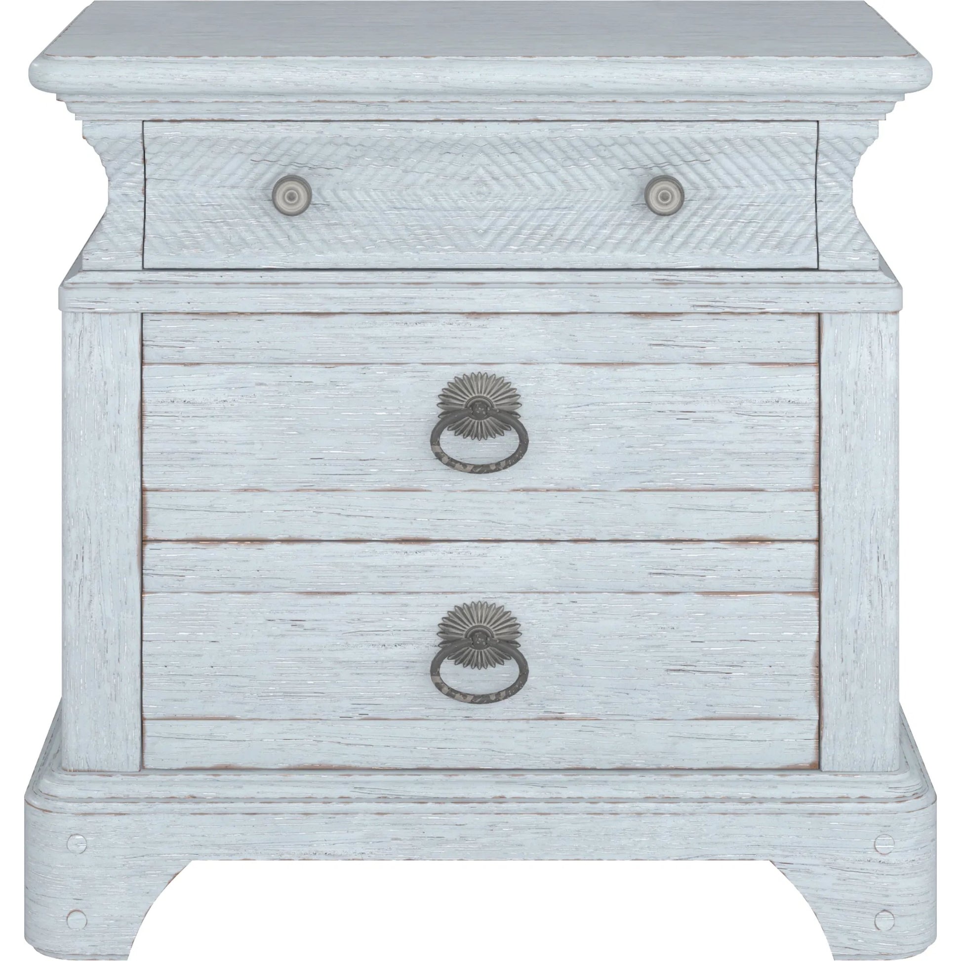 Summer Creek Light Keeper's Nightstand by A.R.T. Furniture in shutter blue. Made from flakey cathedral oak veneer, parawood solids in a cottage & farmhouse style.