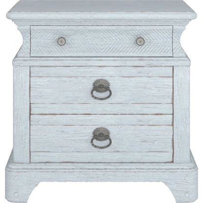 Summer Creek Light Keeper's Nightstand by A.R.T. Furniture in shutter blue. Made from flakey cathedral oak veneer, parawood solids in a cottage & farmhouse style.