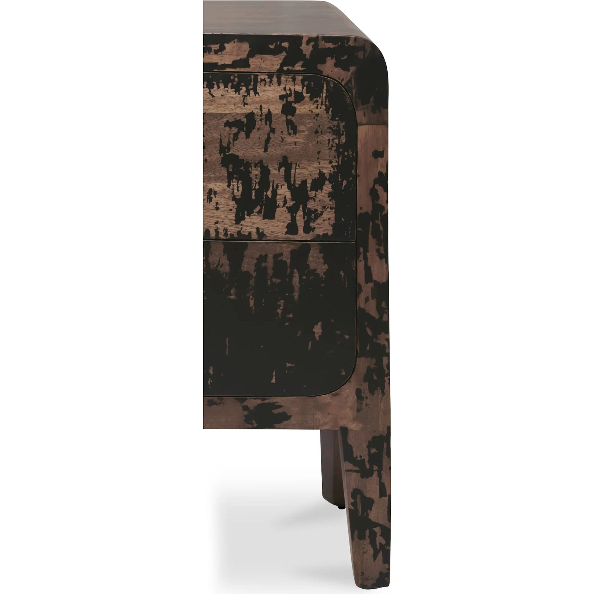 Iris Nightstand by Moe's Home Collection in black. Made from mango wood, iron in a rustic style.