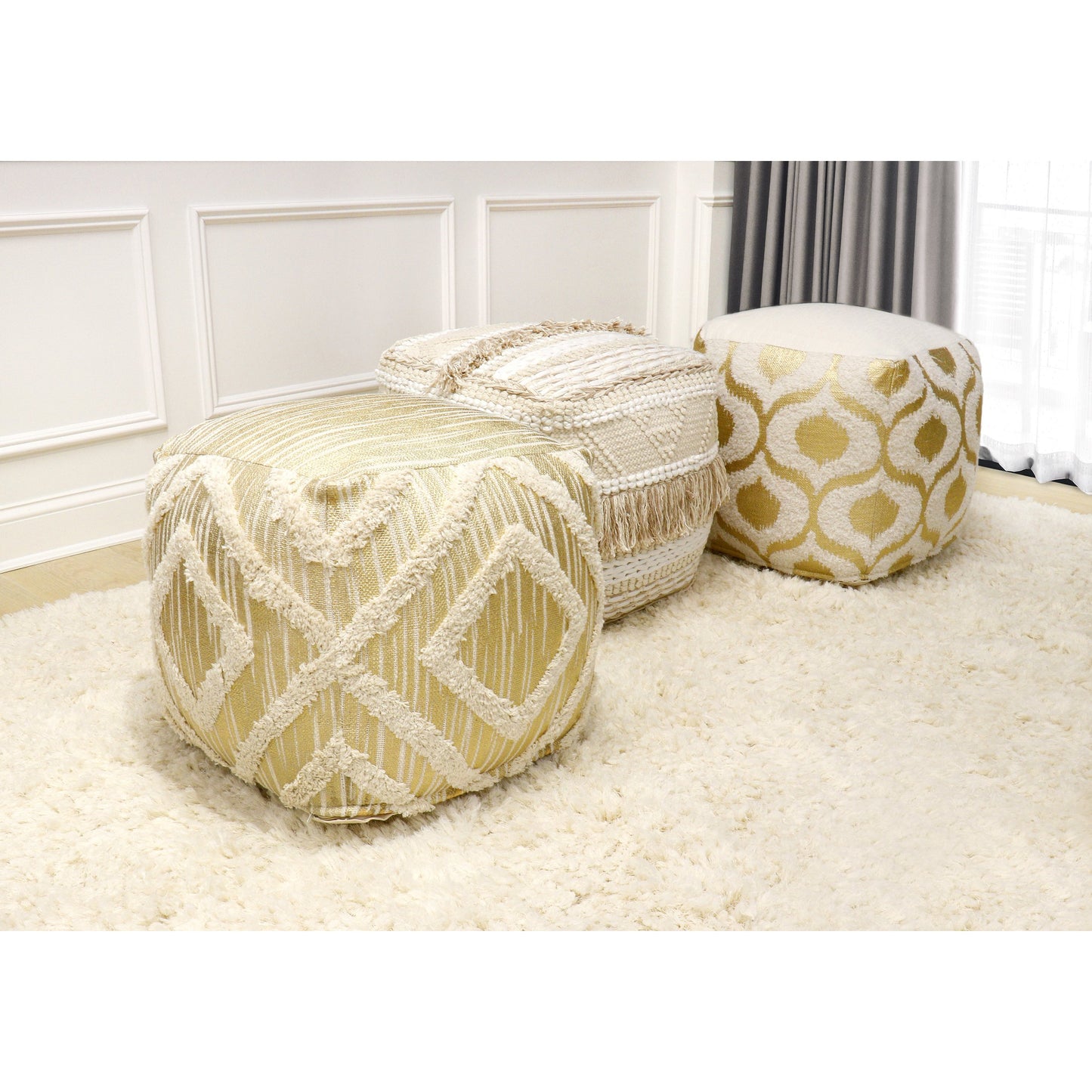 027 SR-702409,SR-702411,SR-702413 | Lifestyle | Grand Canyon Pouf by Pasargad Home. Made from cotton in a modern style.