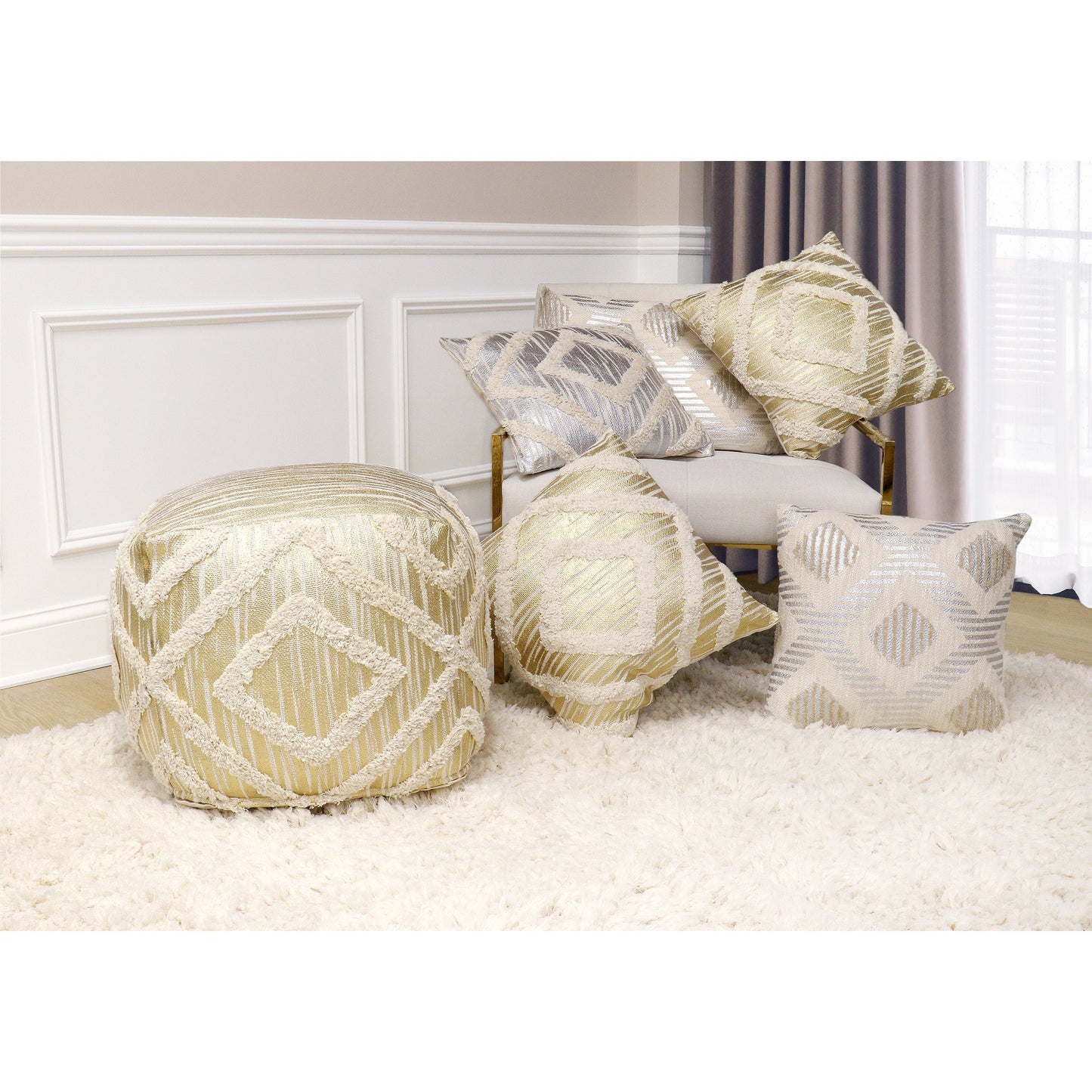 028 SR-702409 | Lifestyle | Grand Canyon Pouf by Pasargad Home. Made from cotton in a modern style.