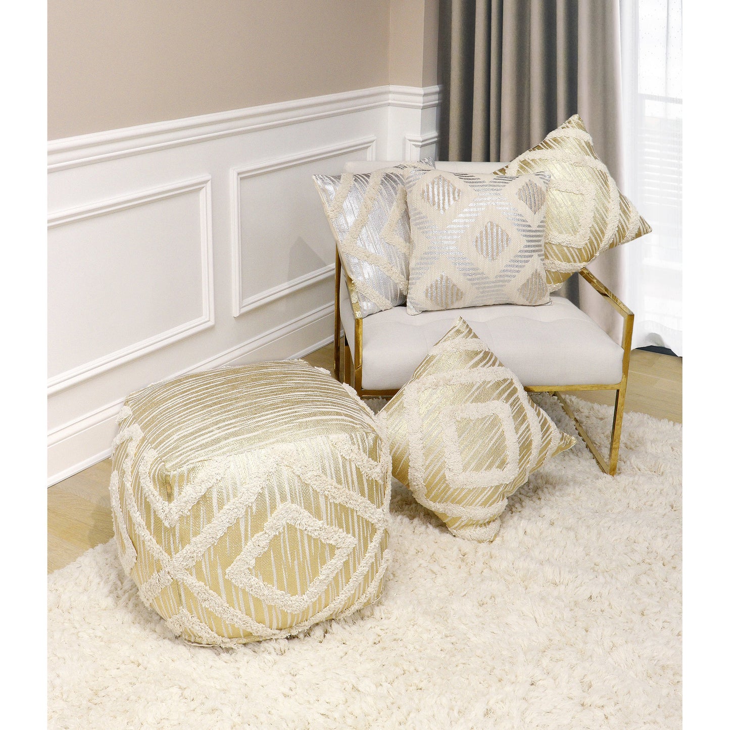 029 SR-702409 | Lifestyle | Grand Canyon Pouf by Pasargad Home. Made from cotton in a modern style.