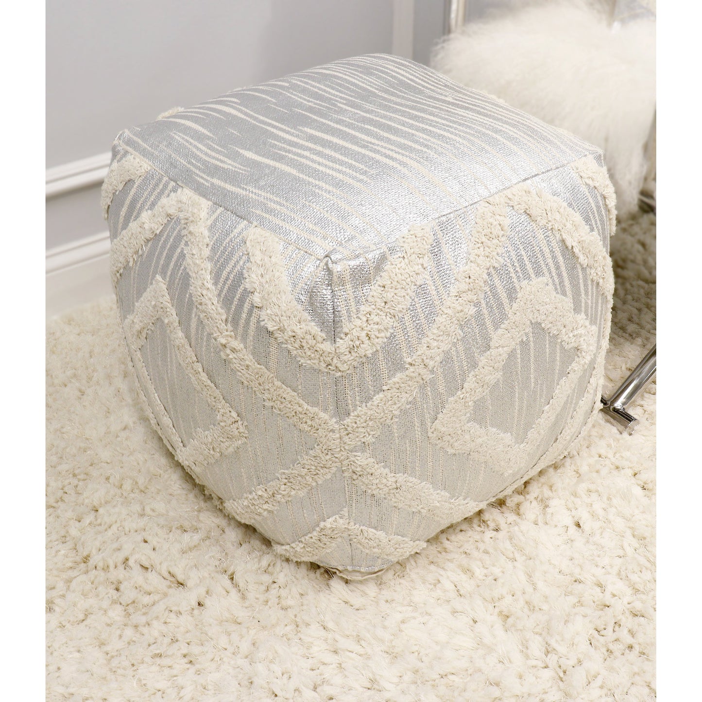 014 SR-702410 | Lifestyle | Grand Canyon Pouf by Pasargad Home. Made from cotton in a modern style.