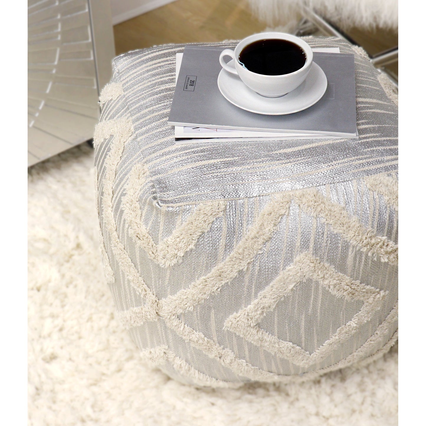 015 SR-702410 | Lifestyle | Grand Canyon Pouf by Pasargad Home. Made from cotton in a modern style.
