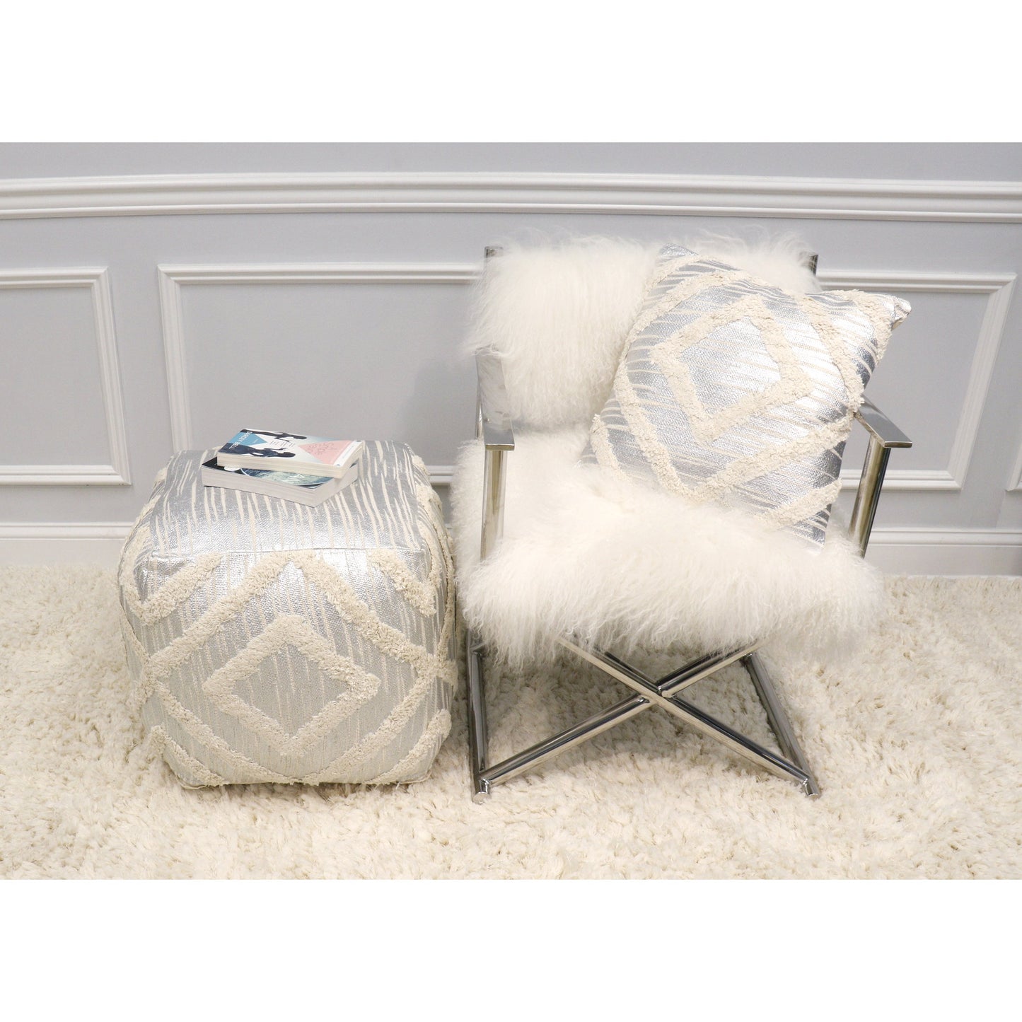 016 SR-702410 | Lifestyle | Grand Canyon Pouf by Pasargad Home. Made from cotton in a modern style.