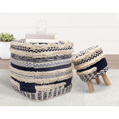 Grand Canyon Navy Pouf by Pasargad Home in navy. Made from cotton in a modern style.