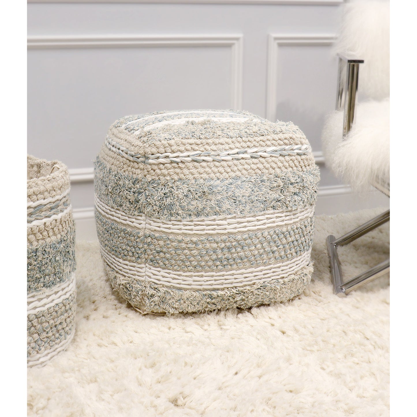 023 SR-702412 | Lifestyle | Grand Canyon Pouf by Pasargad Home. Made from cotton in a modern style.