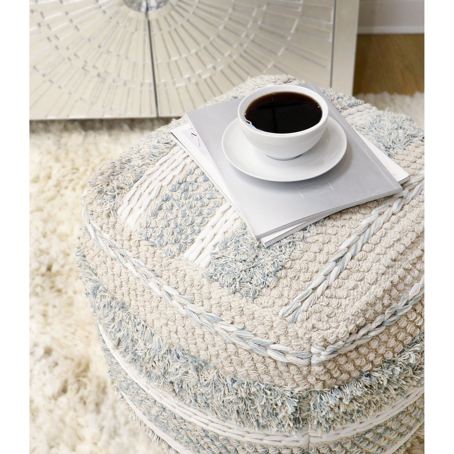 026 SR-702412 | Lifestyle | Grand Canyon Pouf by Pasargad Home. Made from cotton in a modern style.