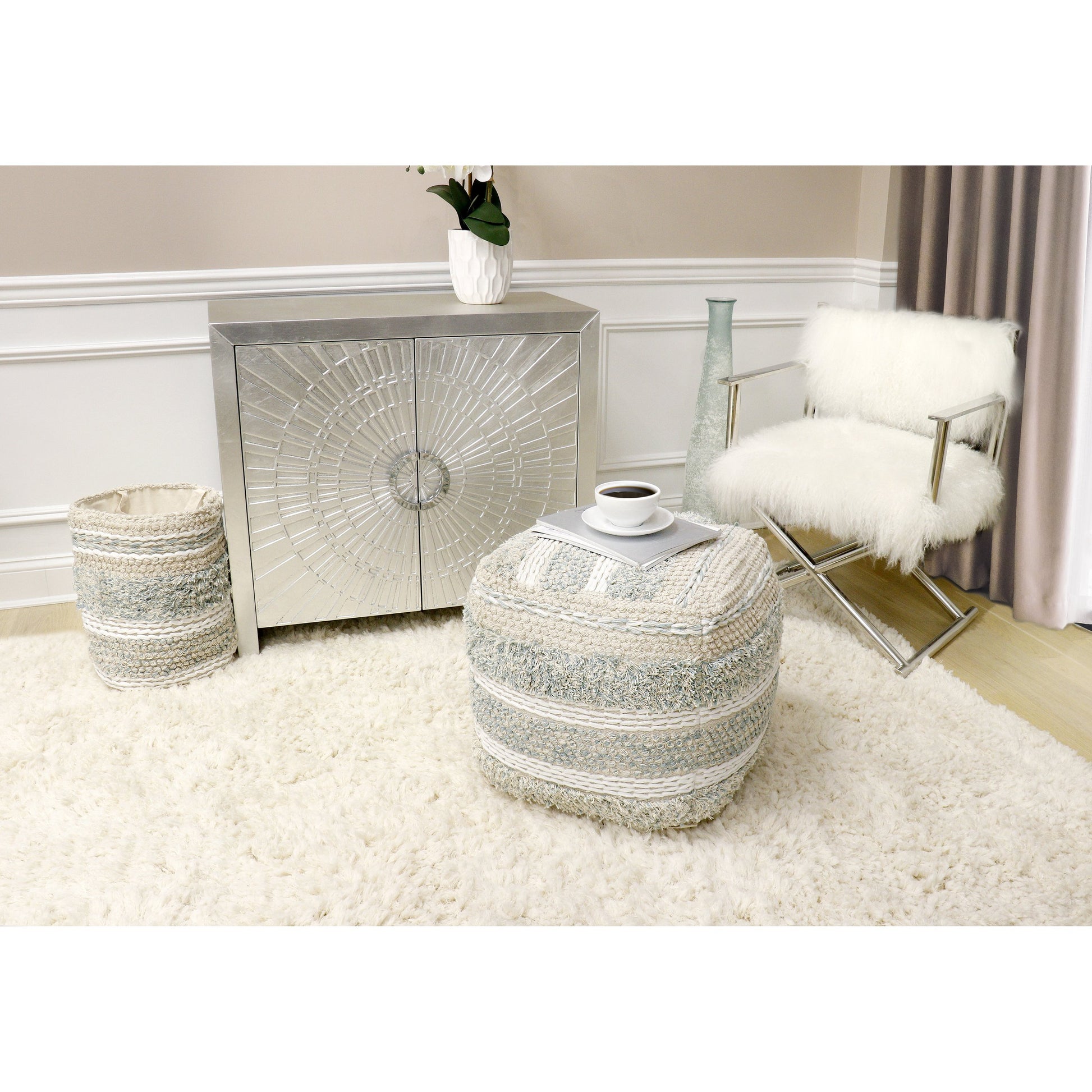 Grand Canyon Pouf by Pasargad Home. Made from cotton in a modern style.