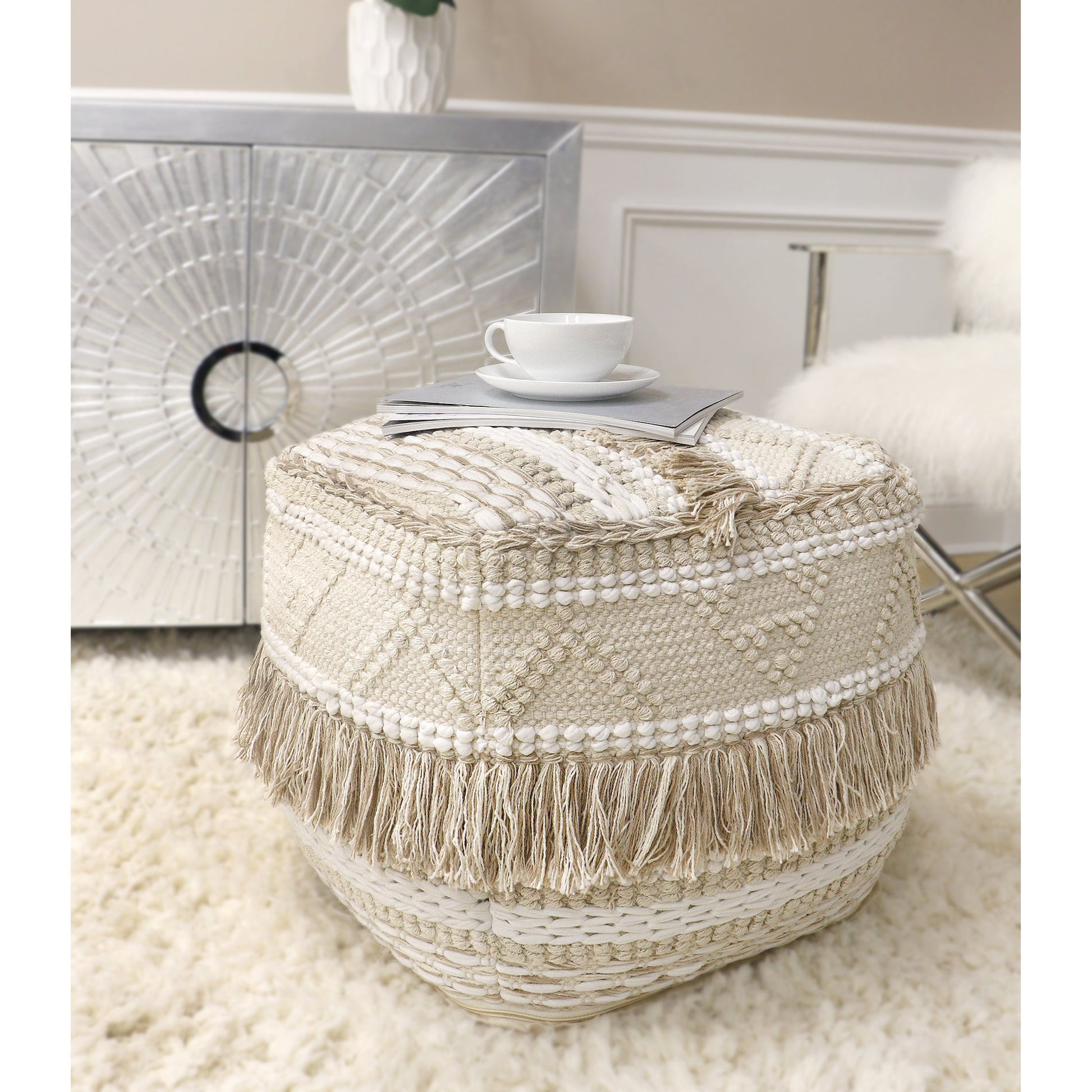 Grand Canyon Pouf by Pasargad Home. Made from cotton in a modern style.