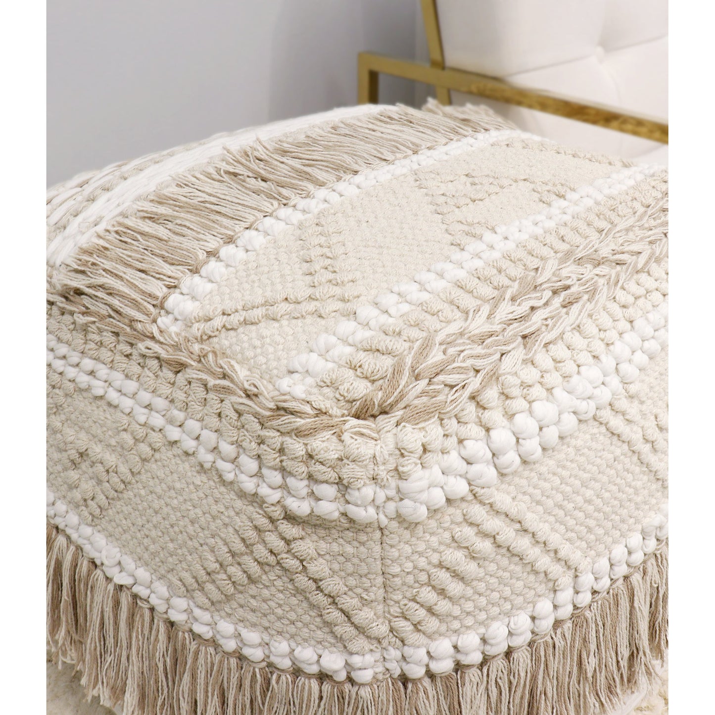 034 SR-702413 | Closeup | Grand Canyon Pouf by Pasargad Home. Made from cotton in a modern style.