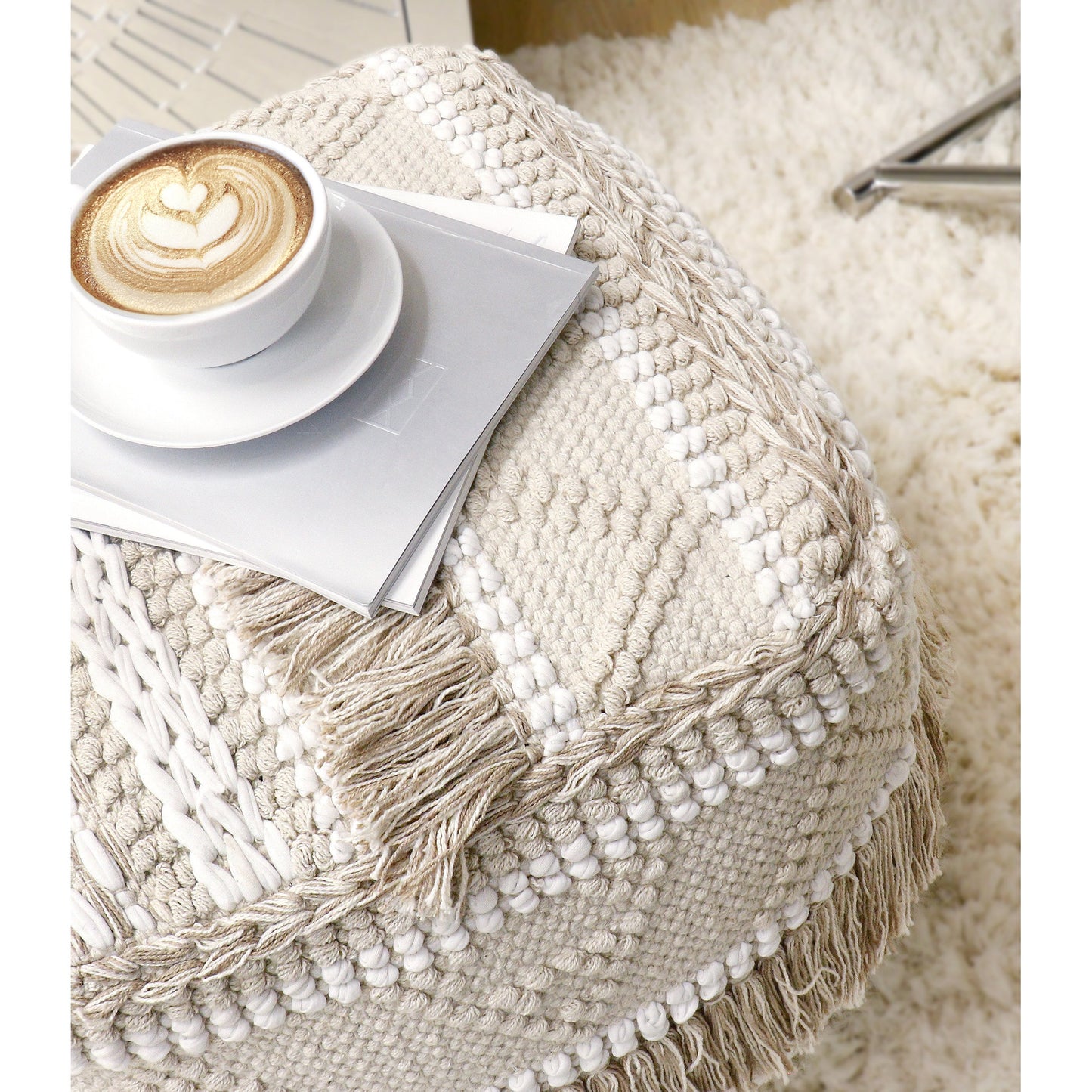 036 SR-702413 | Closeup | Grand Canyon Pouf by Pasargad Home. Made from cotton in a modern style.